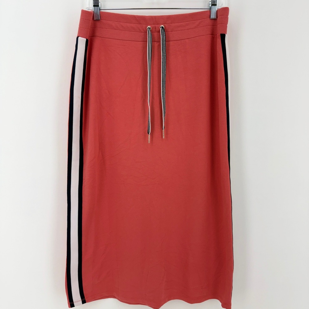 Tommy Hilfiger Womens Coral Pink Sporty Side Stripe Midi Skirt Size Large